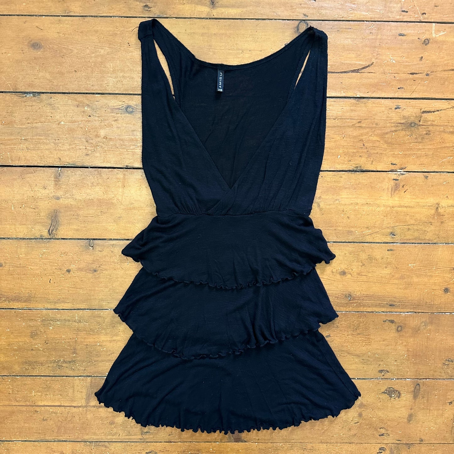 vintage 00s black tiered ruffle cami