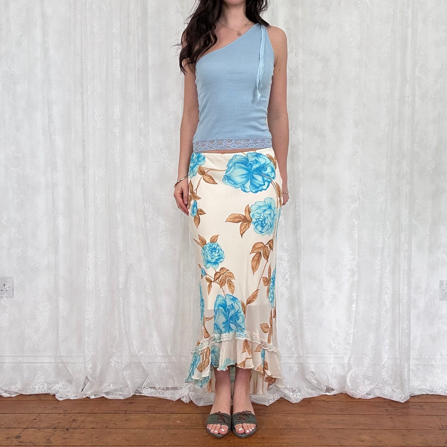 vintage 00s baby blue one shoulder top