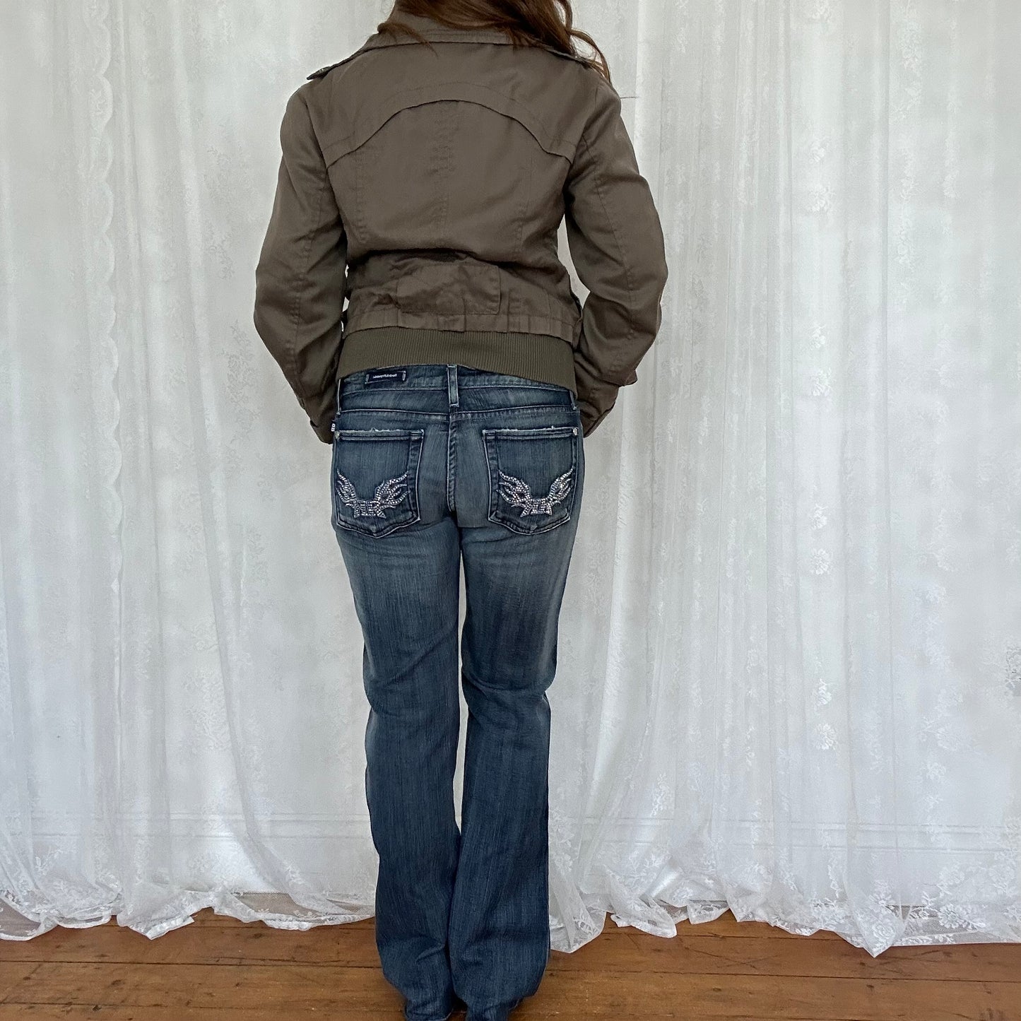 vintage 00s khaki brown peacoat style bomber jacket