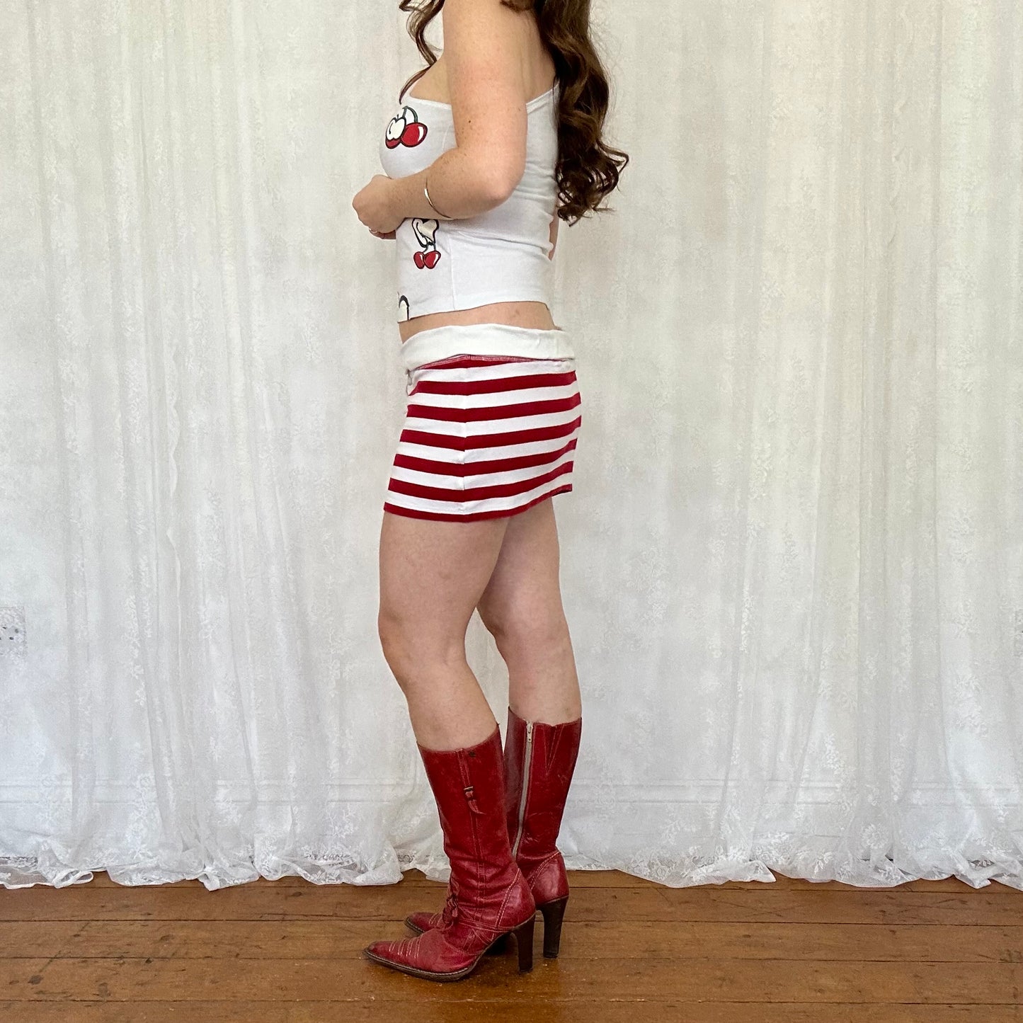 vintage 00s cherry one shoulder top