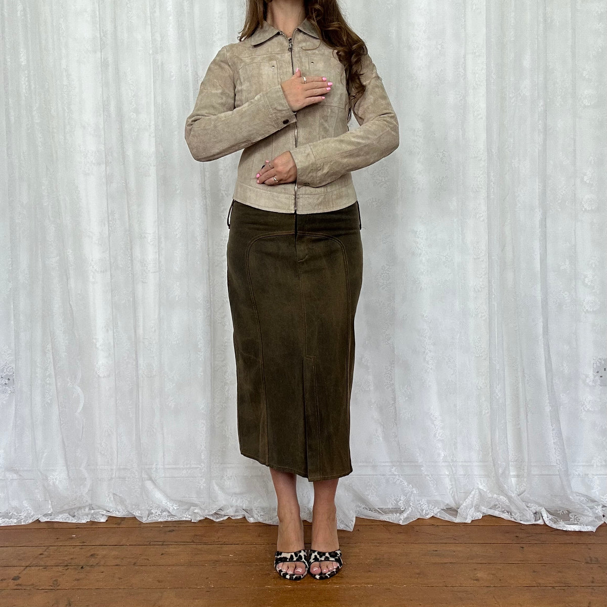 vintage 00s beige leather fitted jacket
