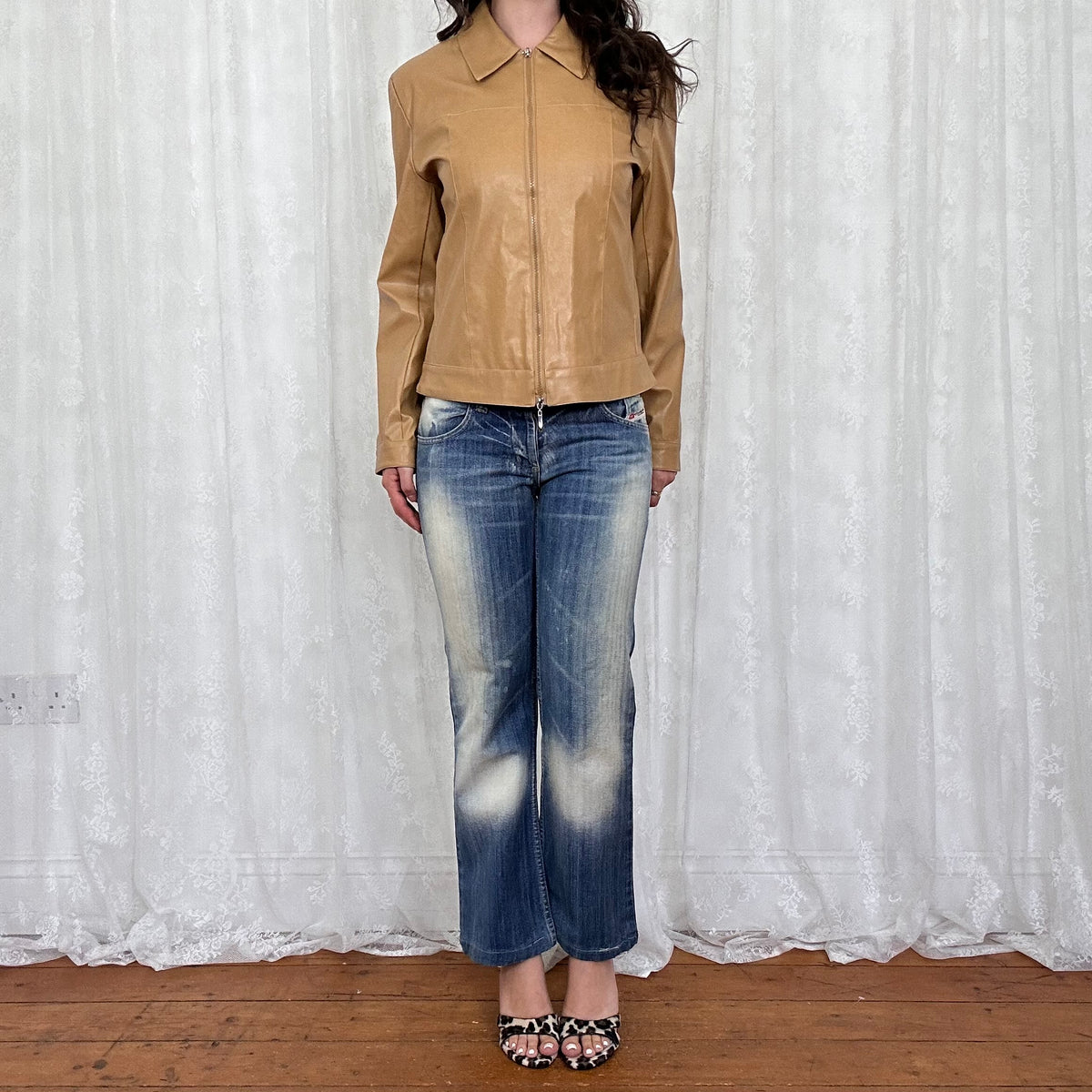 vintage 00s tan dual zip jacket
