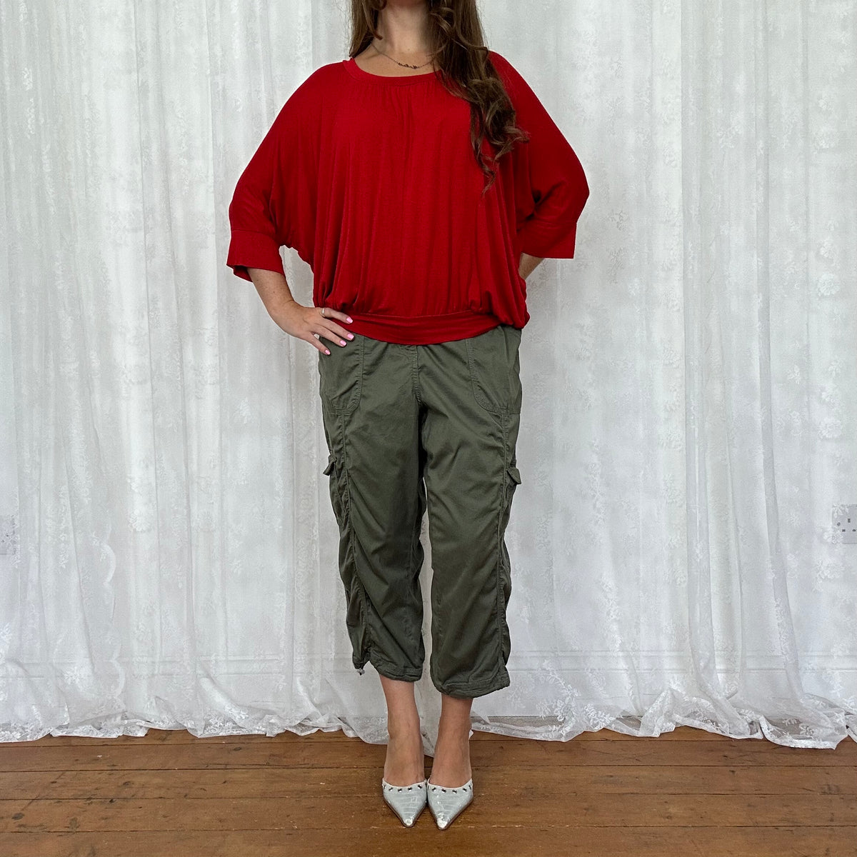 vintage 00s red batwing exposed back top