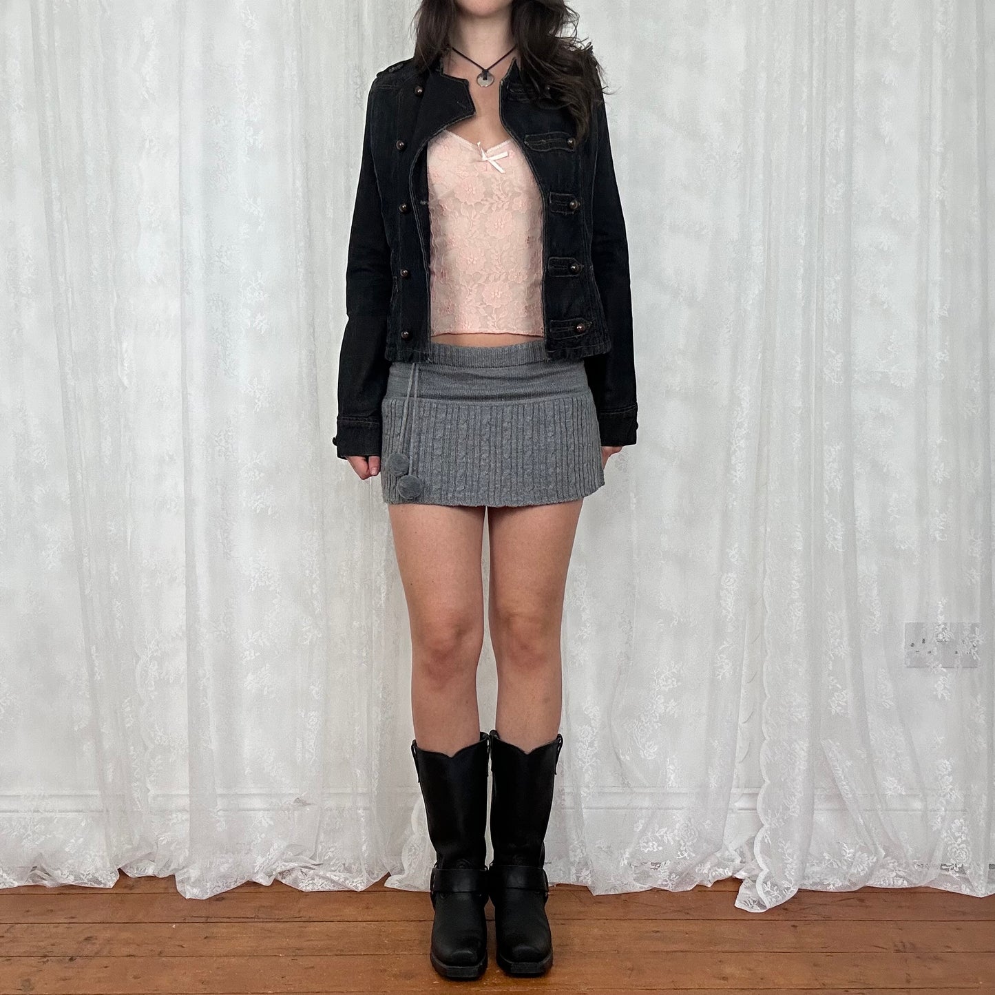 vintage 00s dark denim fitted military style jacket