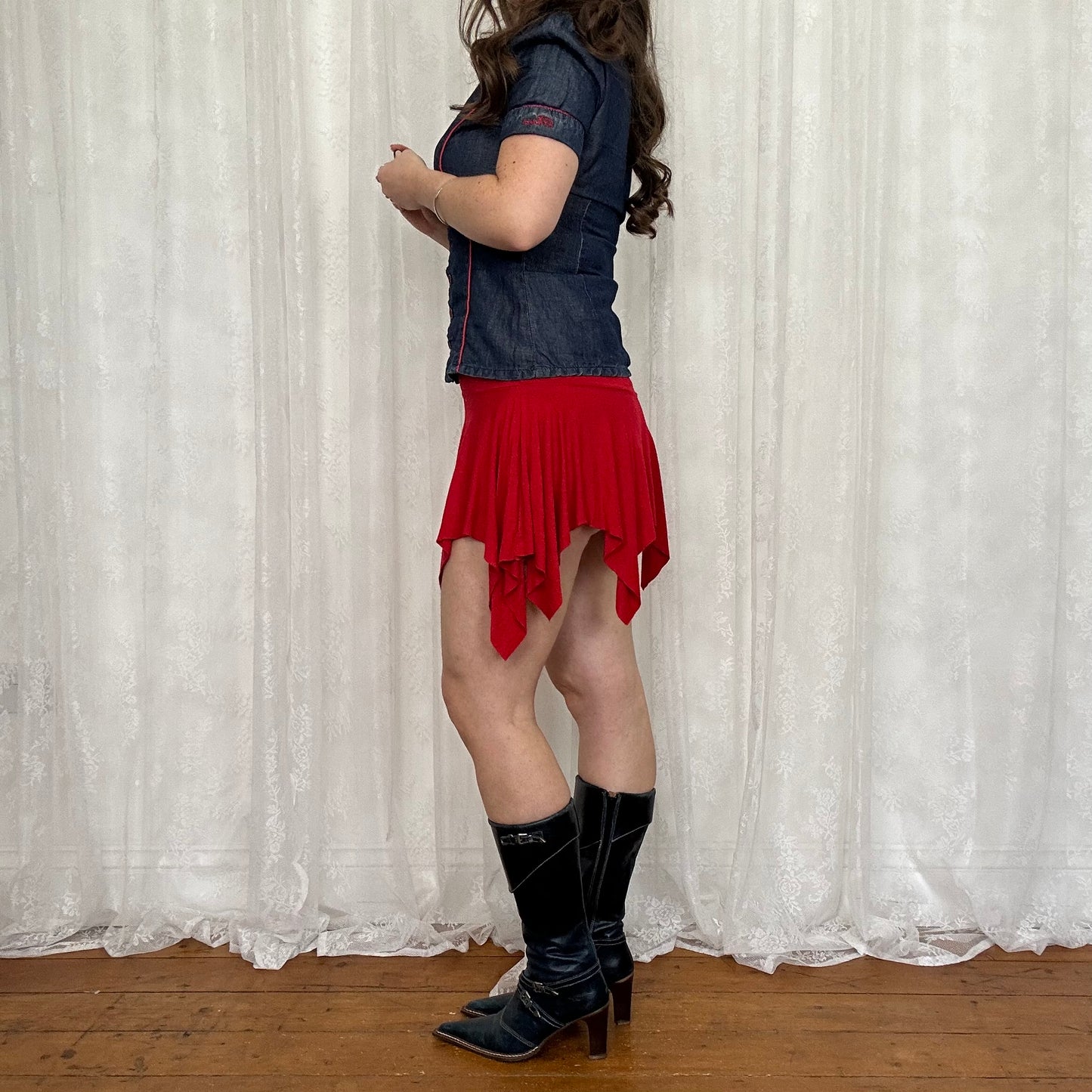 vintage 00s red hanky hem mini skirt