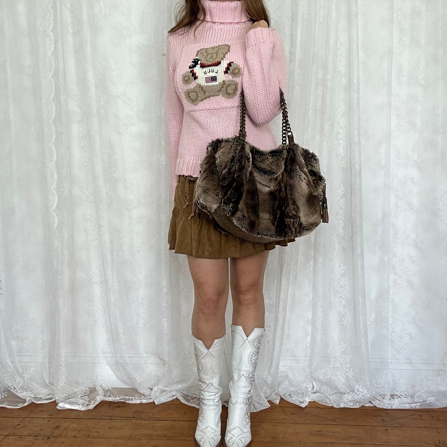 vintage 00s faux fur shoulder bag