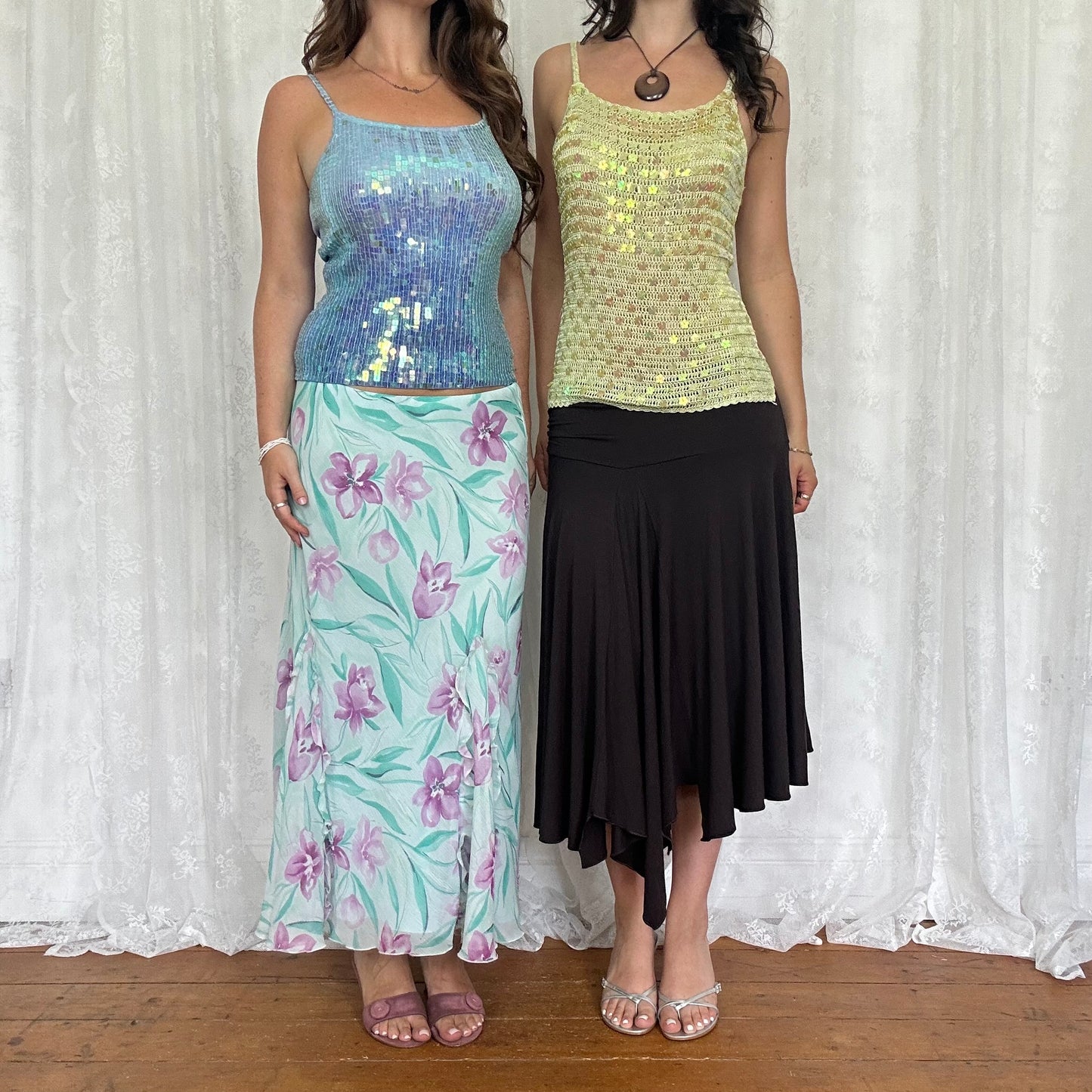 vintage 00s green crochet sequin cami