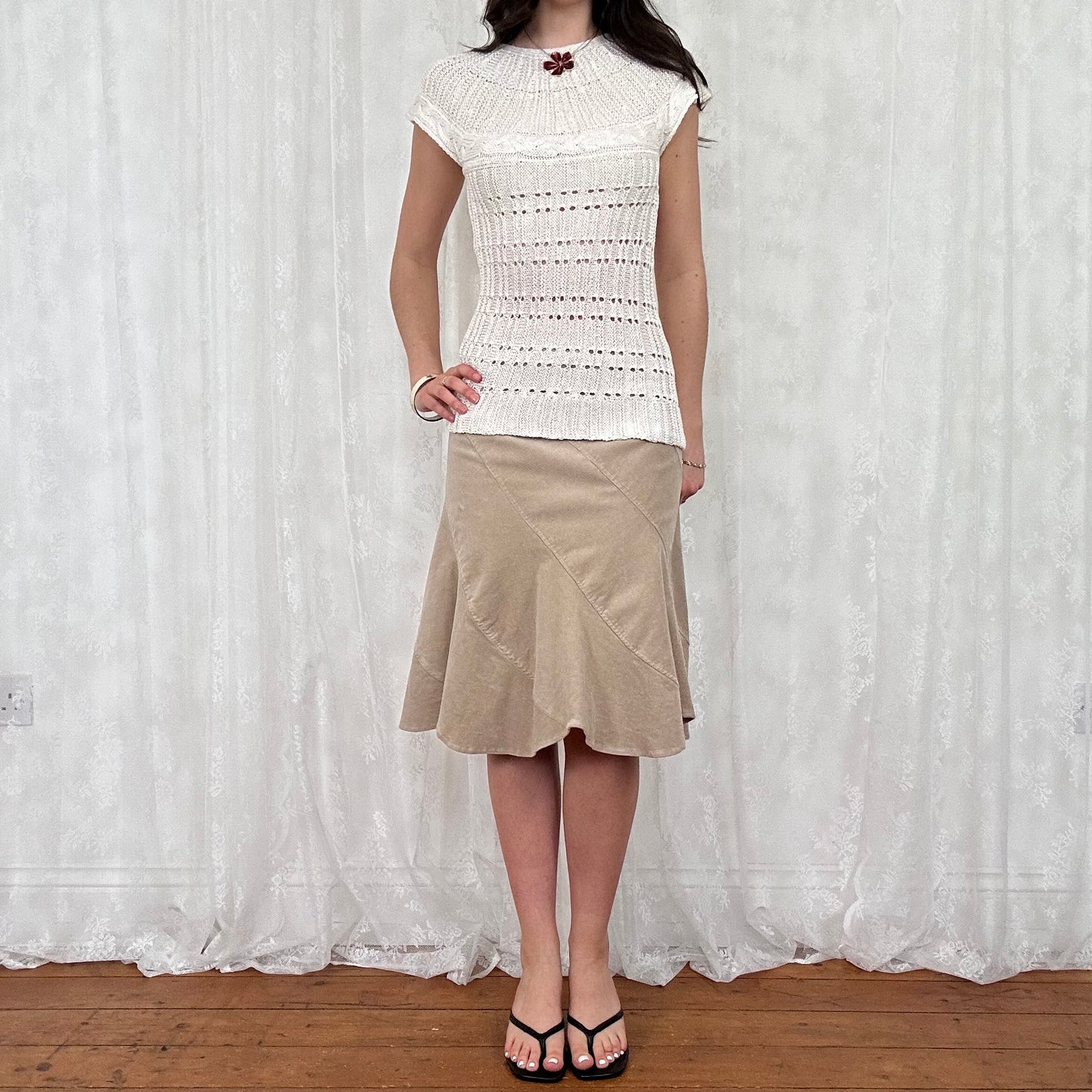 vintage 00s white short sleeve crochet top