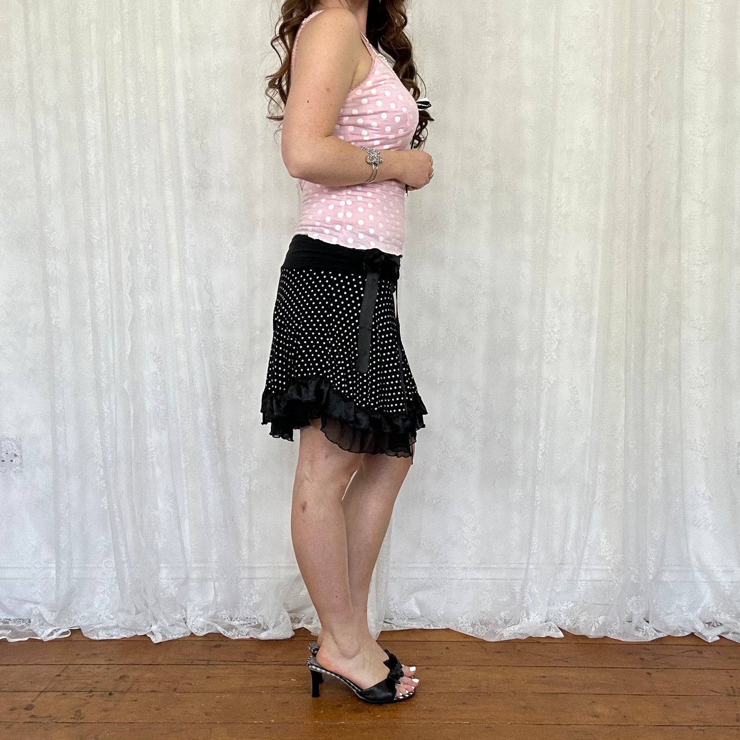 vintage 00s pink polka dot cami top