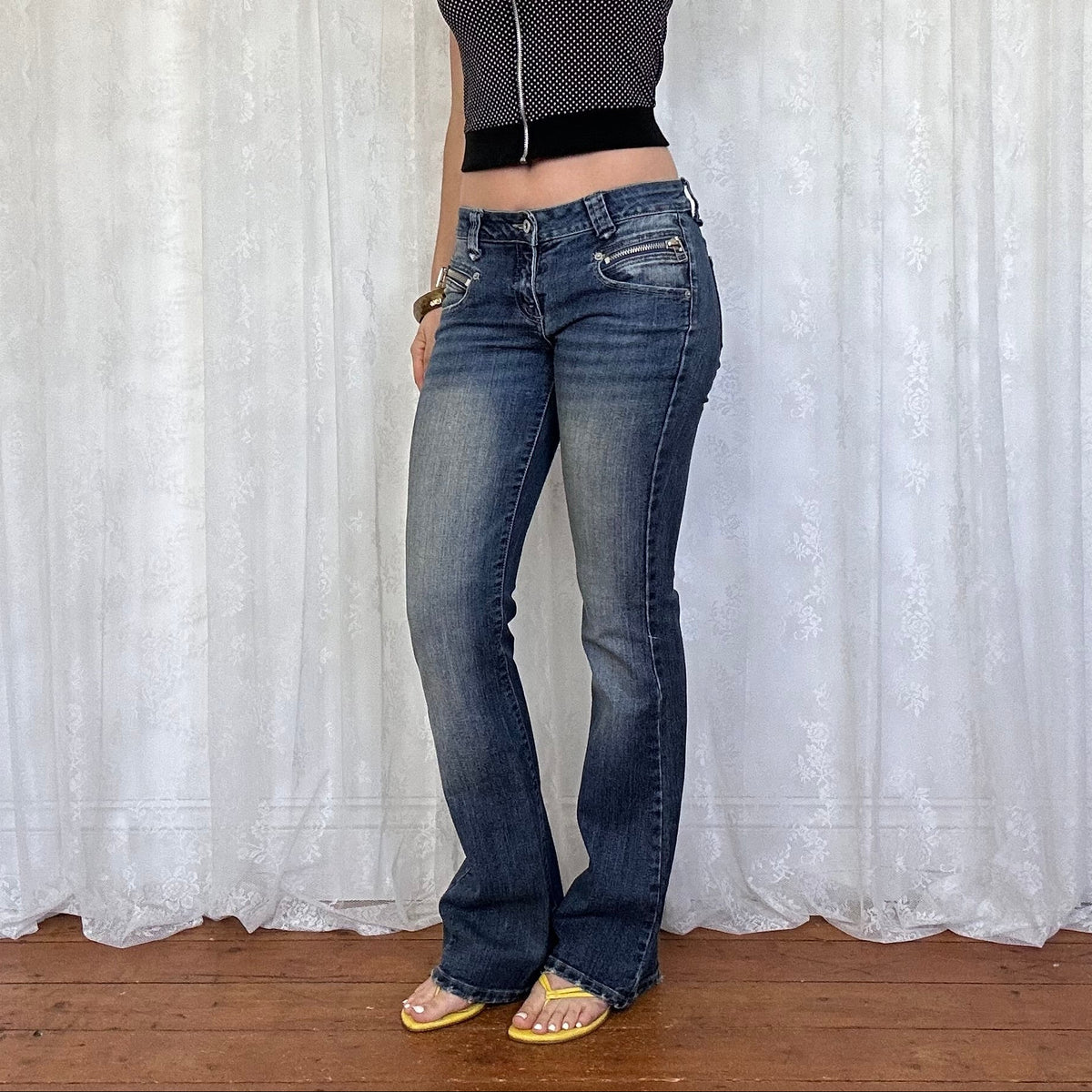 vintage 00s mid wash low rise flared leg jeans