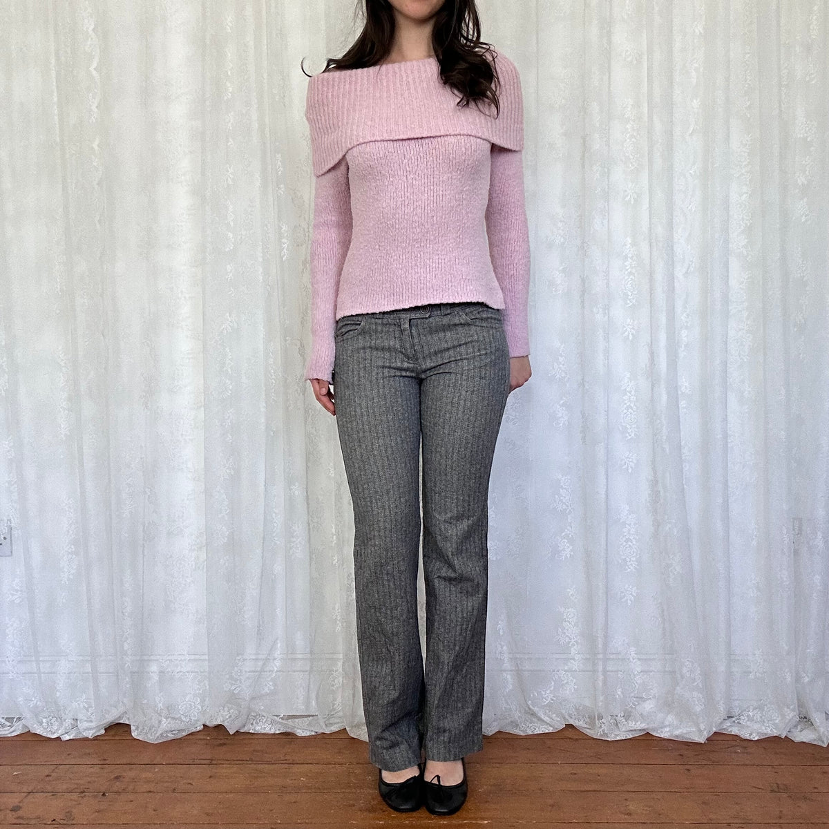 vintage 00s grey pinstripe low rise suit trousers
