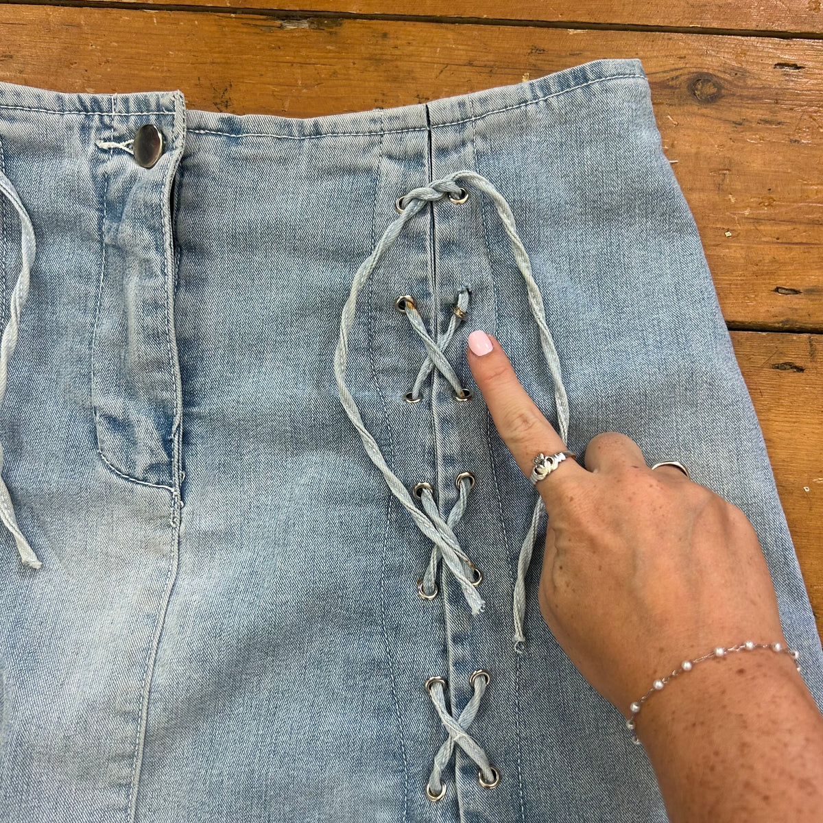 vintage 00s denim lace up midi skirt with slits