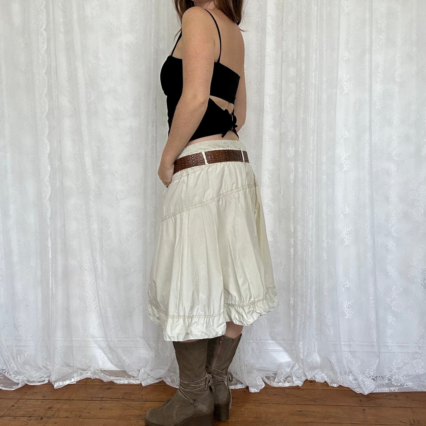 vintage 00s black square neck tie back cami