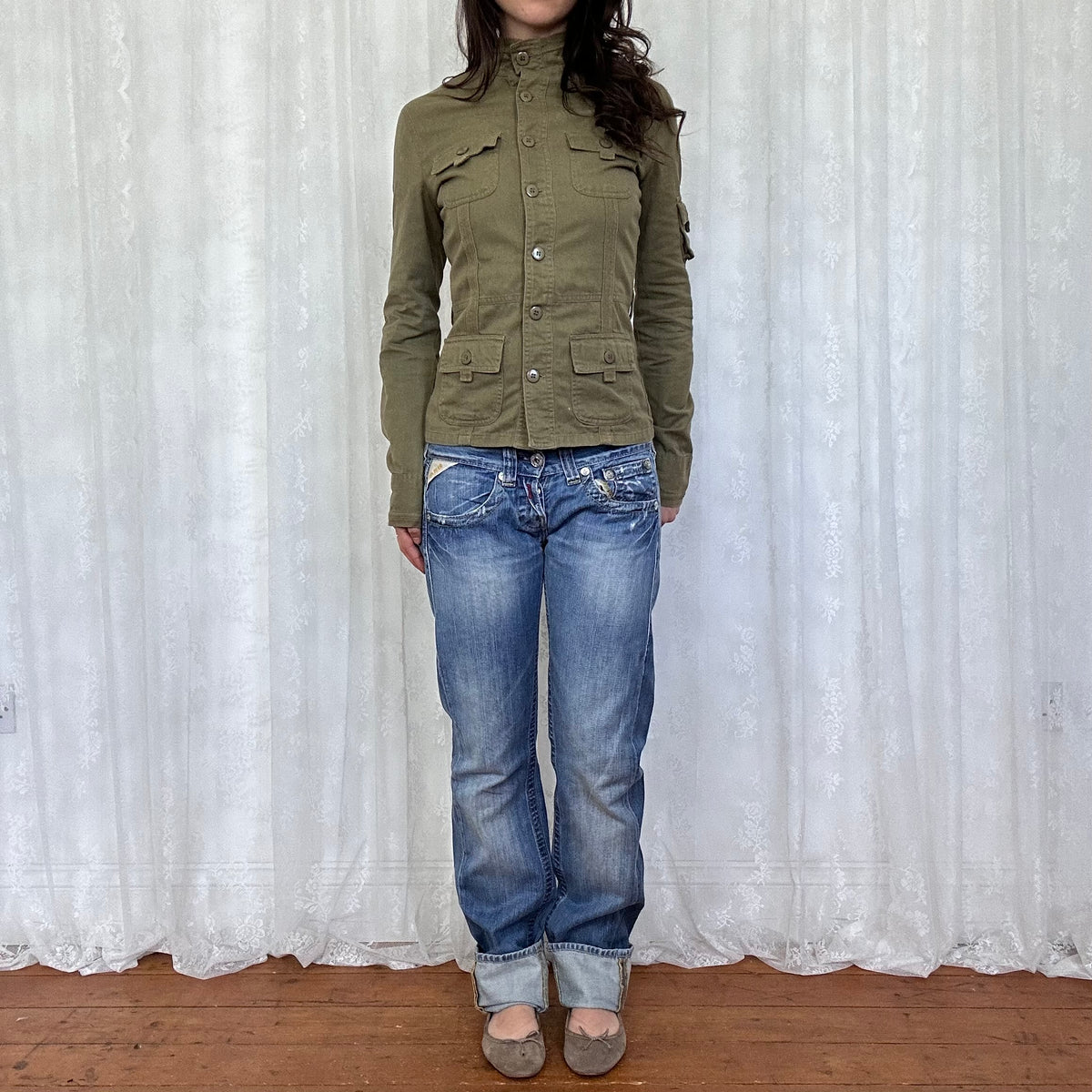vintage 00s khaki fitted utility jacket