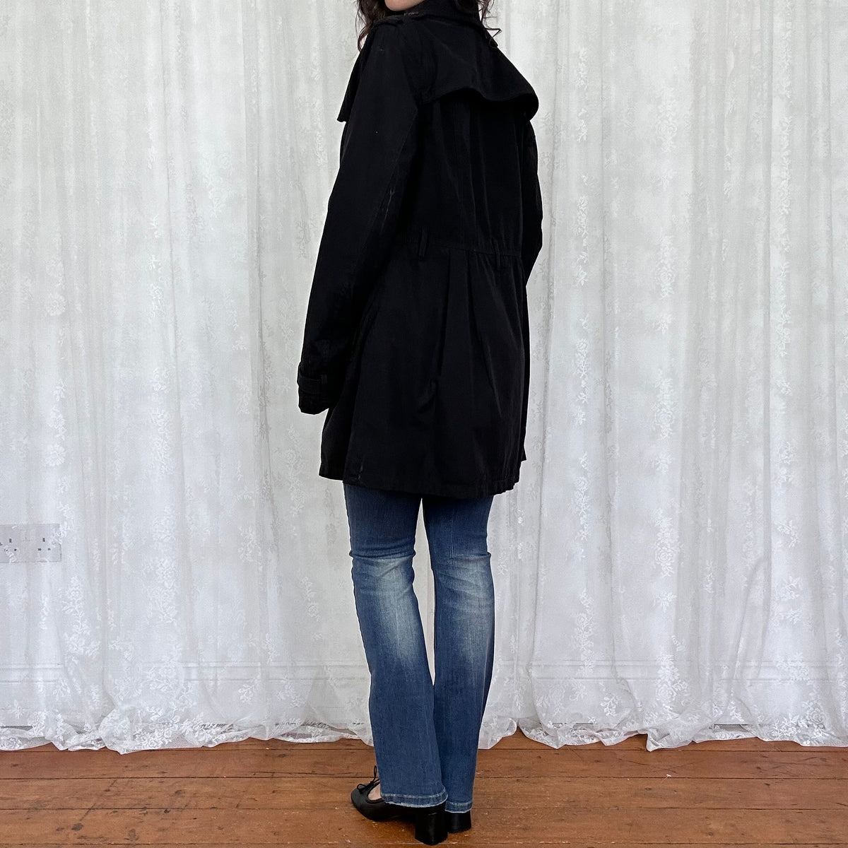 vintage 00s black button up trenchcoat