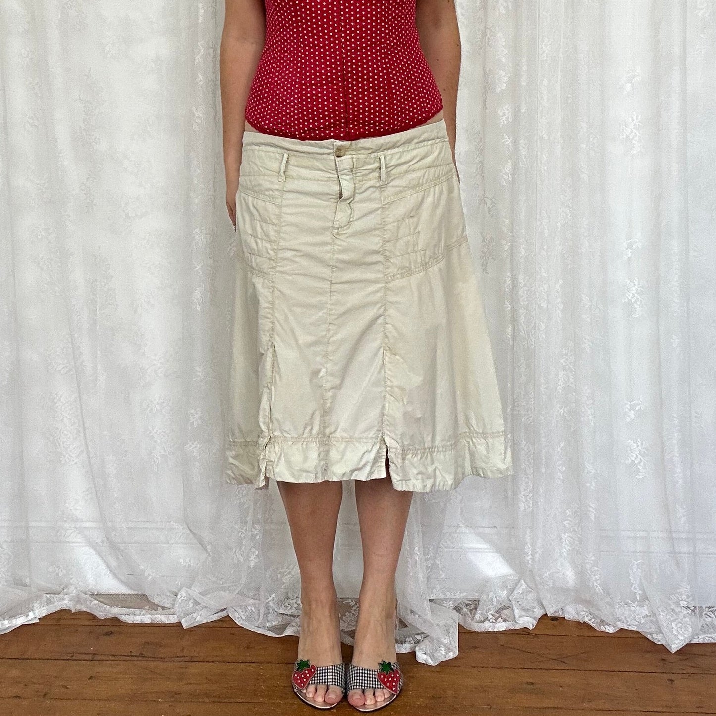 vintage 00s beige cargo midi skirt