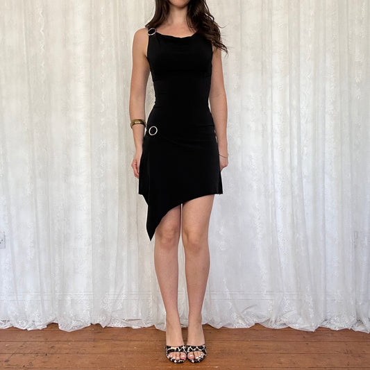 vintage 00s black slinky buckle dress