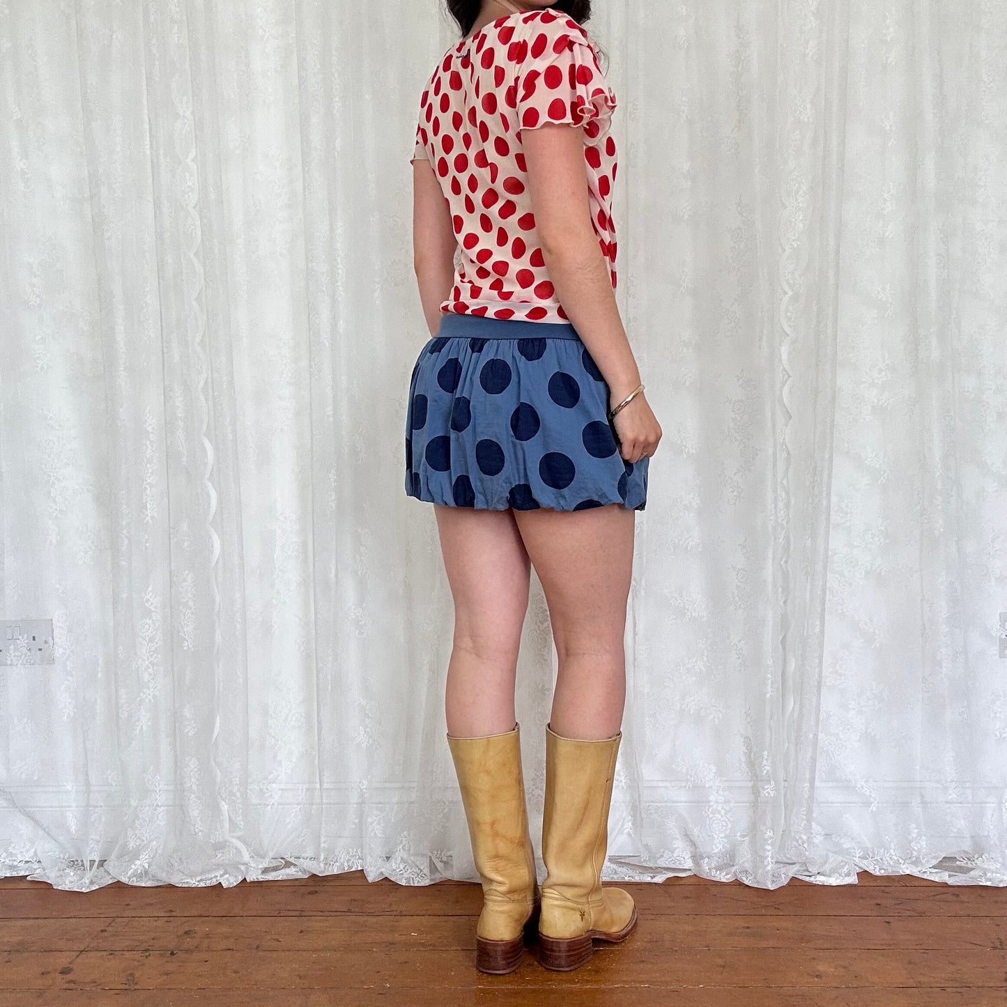 vintage 00s red polka dot ruffle top