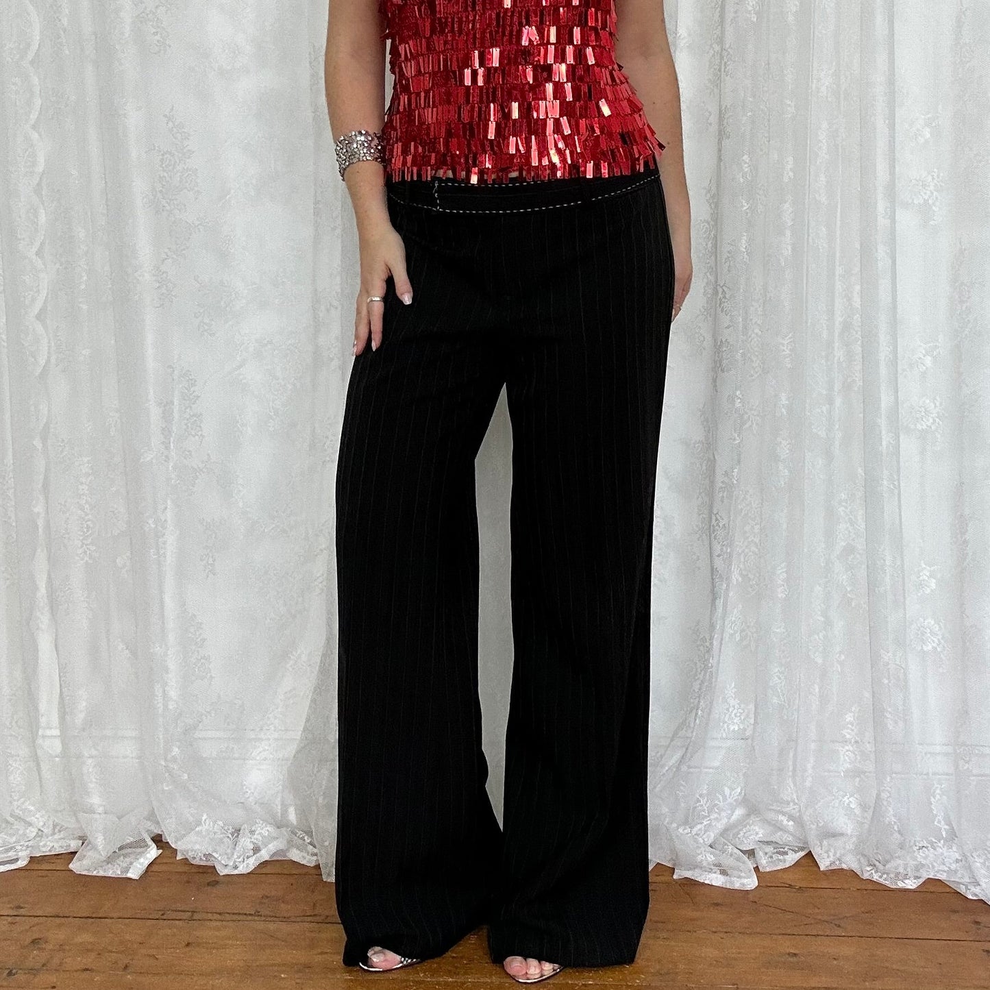 vintage 00s red sequin crochet top