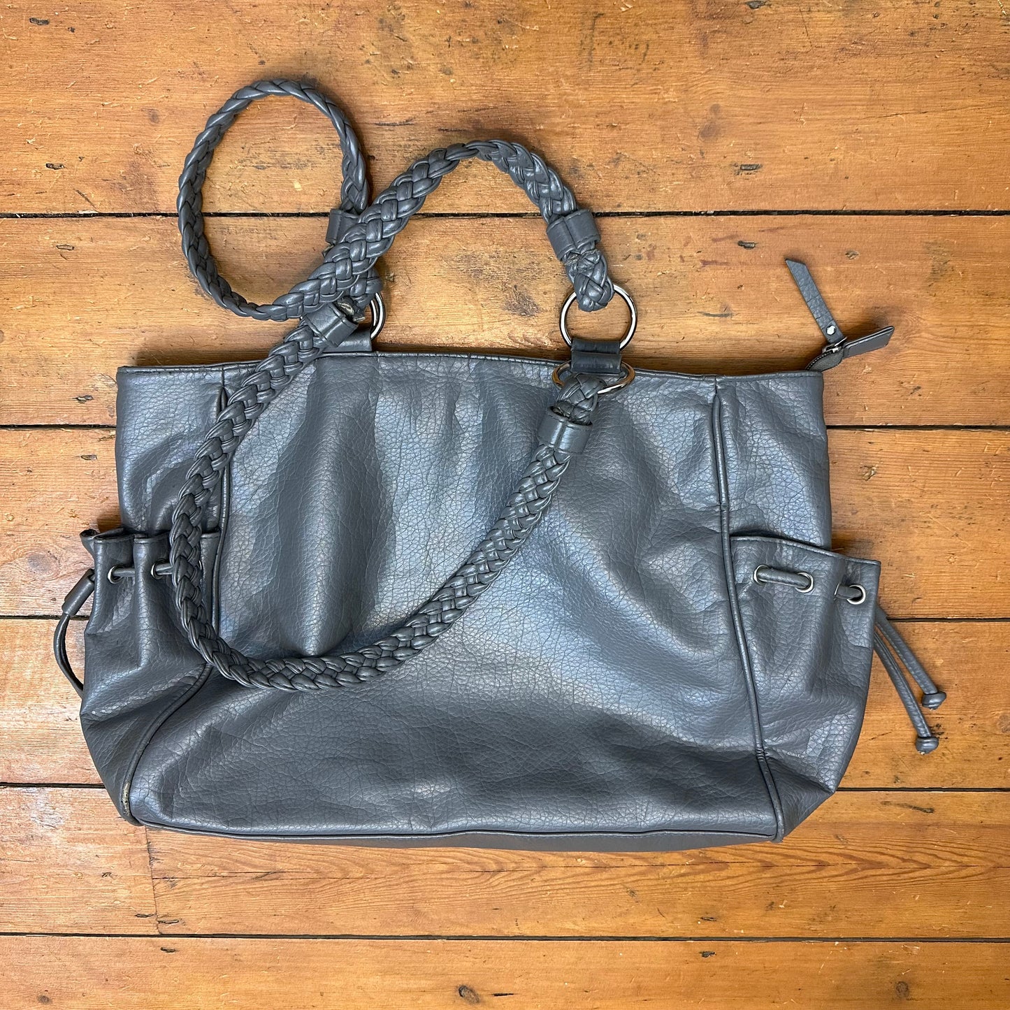 vintage 00s grey faux leather oversized shoulder bag