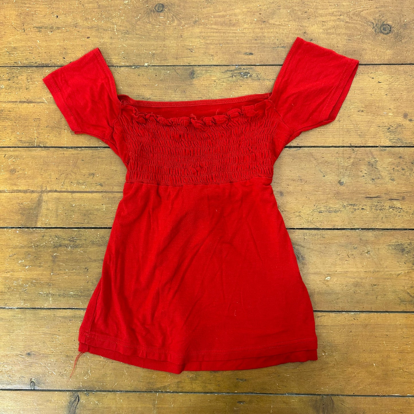 vintage 00s red off shoulder tie back top
