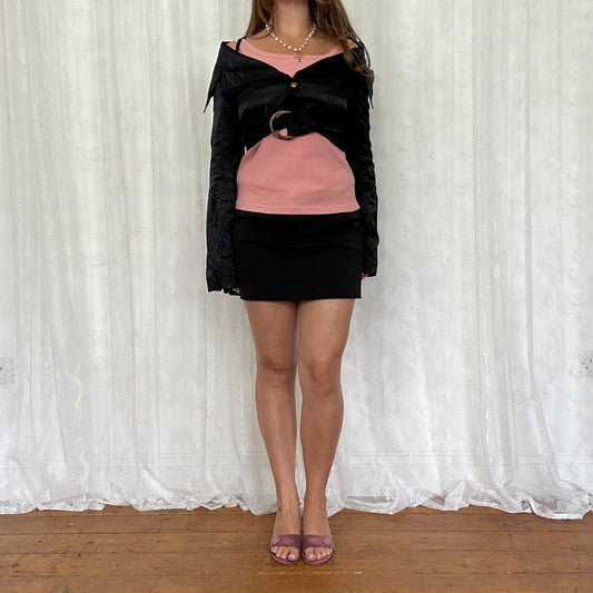 vintage 00s black cropped off shoulder jacket