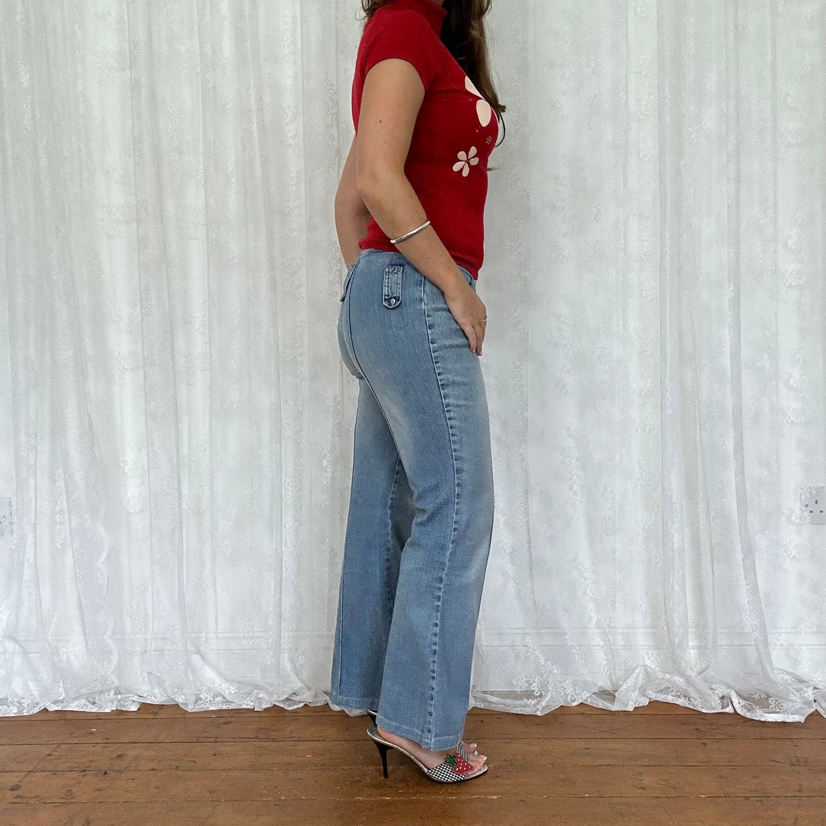 vintage 00s red short sleeve roll neck top