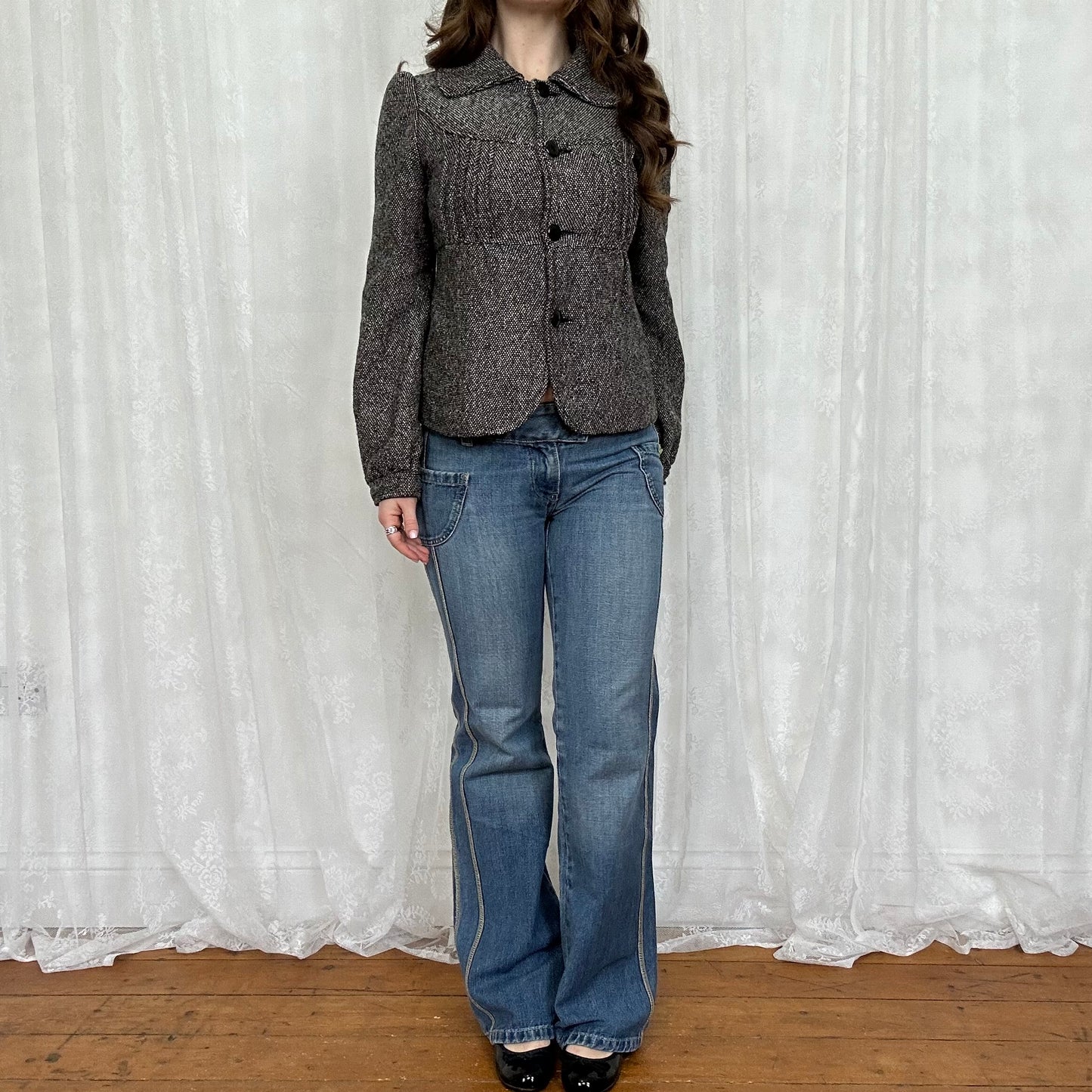 vintage 00s black and white tweed peacoat