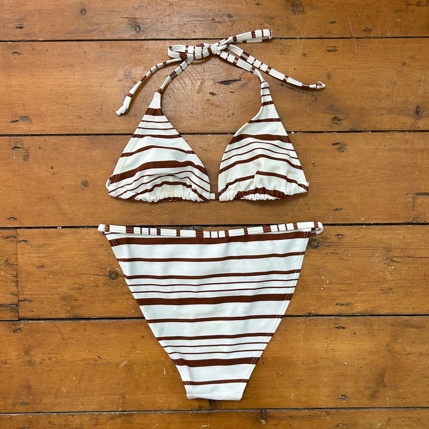 vintage 00s brown and white striped bikini