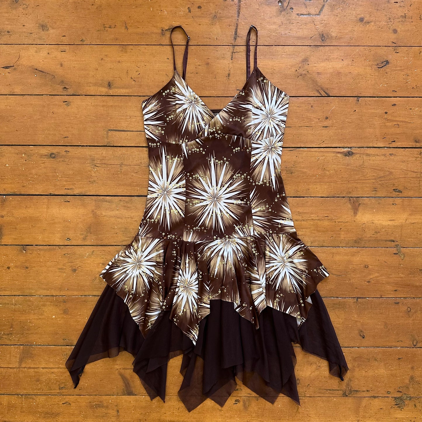 vintage 00s brown floral hanky hem mini dress
