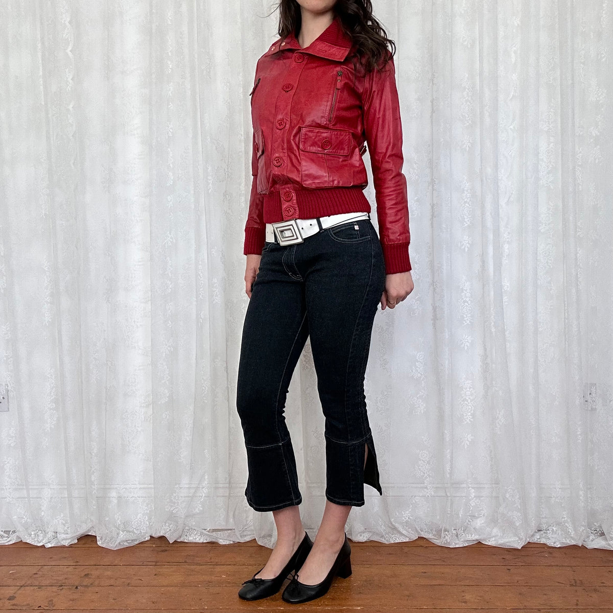 vintage 00s red leather bomber jacket