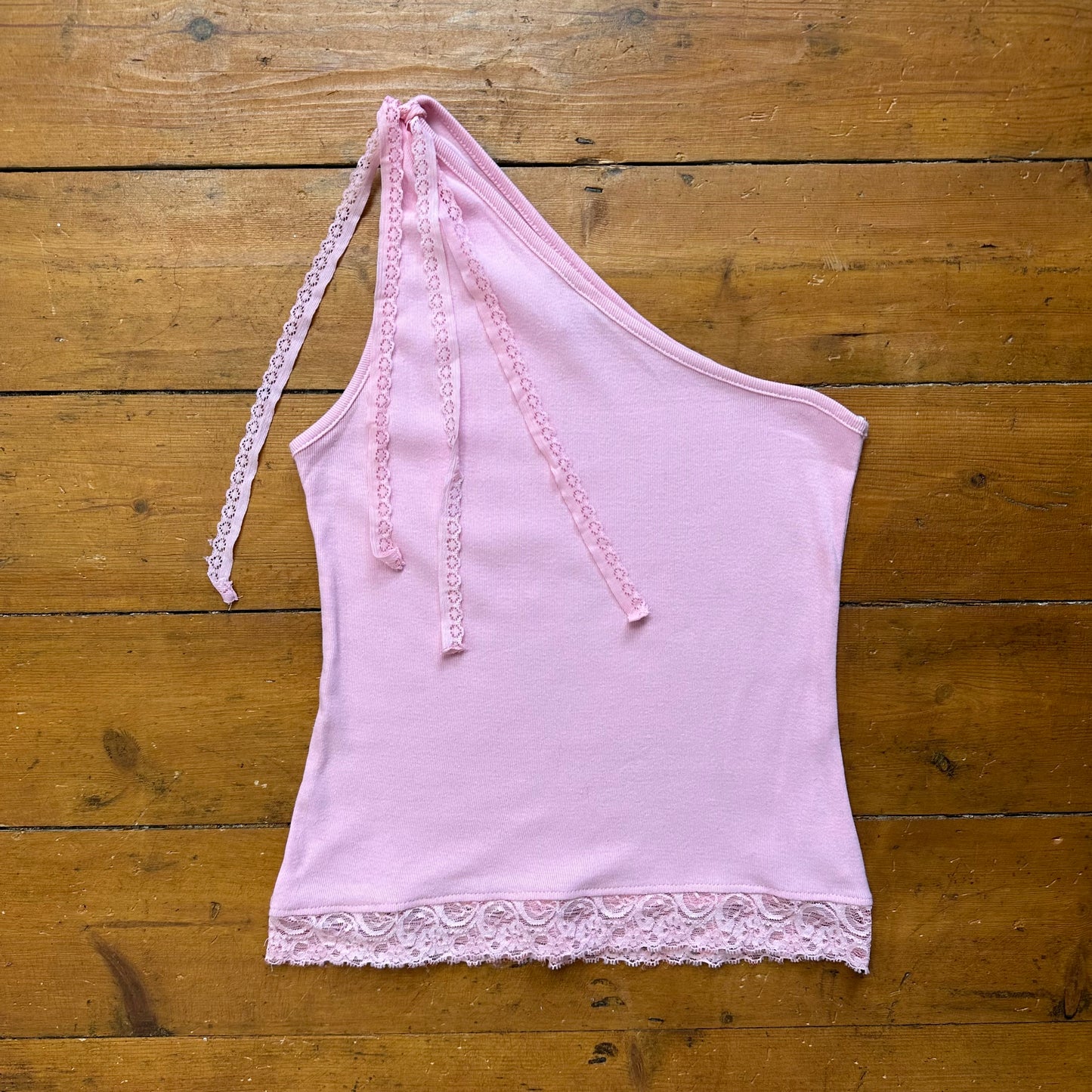 vintage 00s baby pink one shoulder top