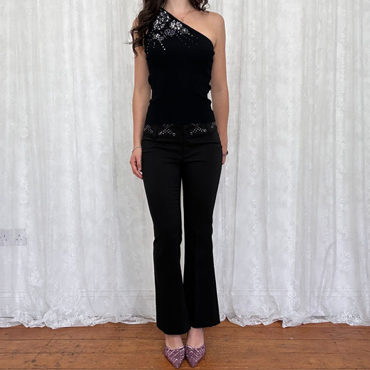 vintage 00s black beaded sequin detail one shoulder top