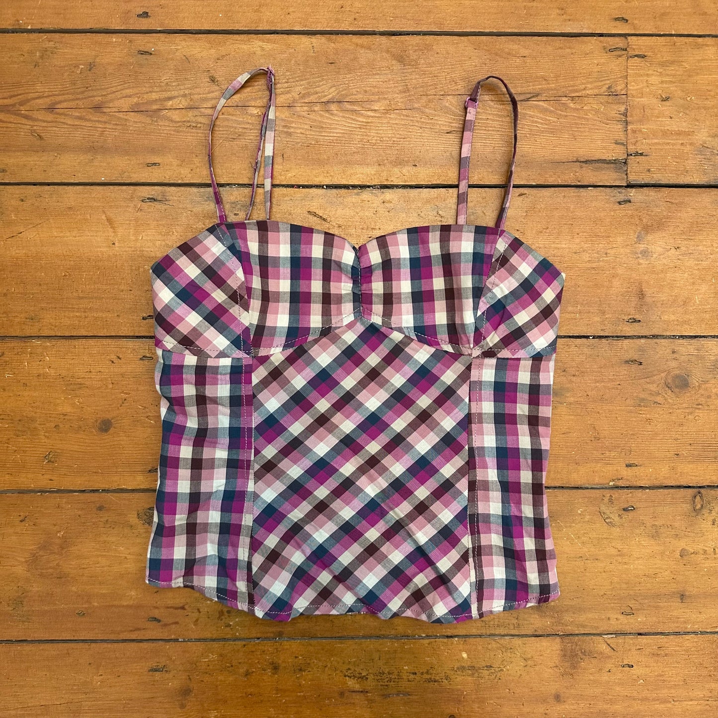 vintage 00s purple and pink gingham cami
