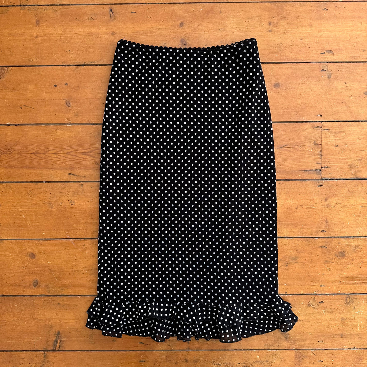 vintage 00s black polka dot midi skirt