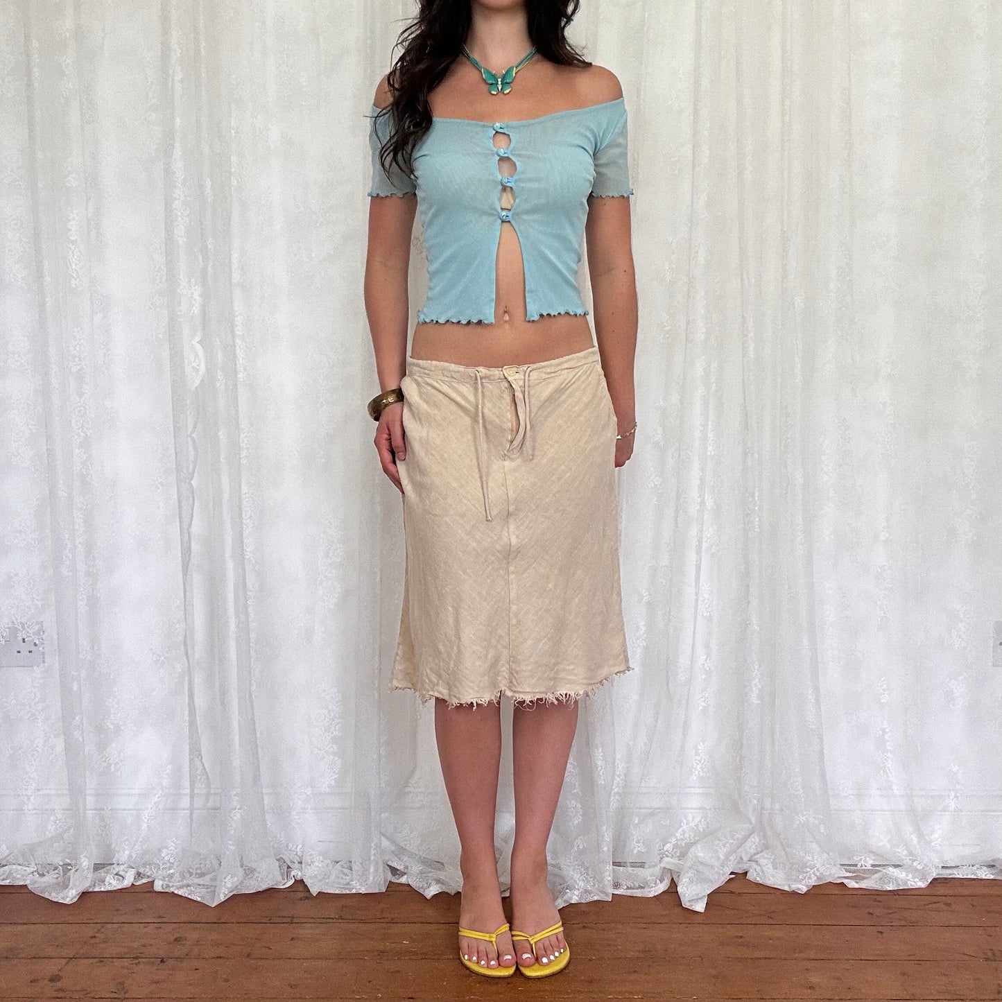 vintage 00s blue mesh button up top