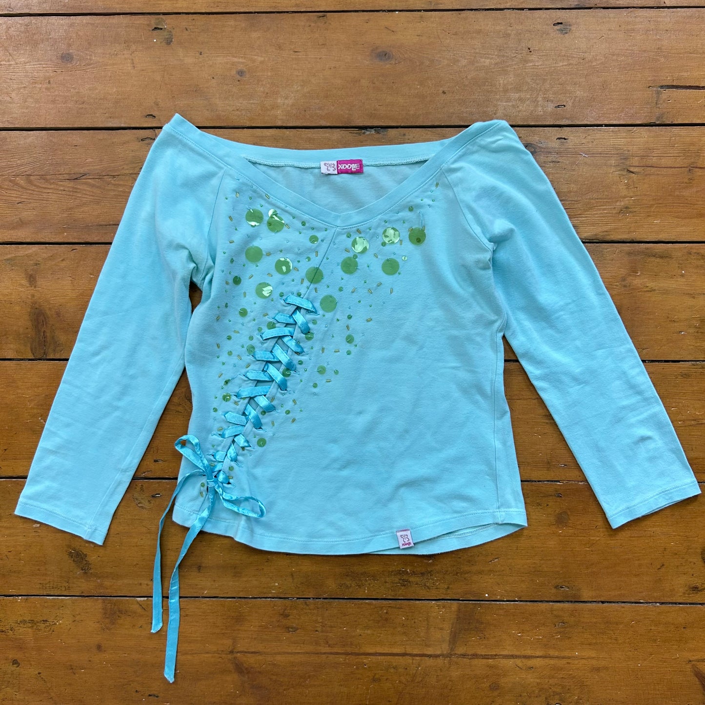 vintage 00s baby blue sequin crop sleeve top