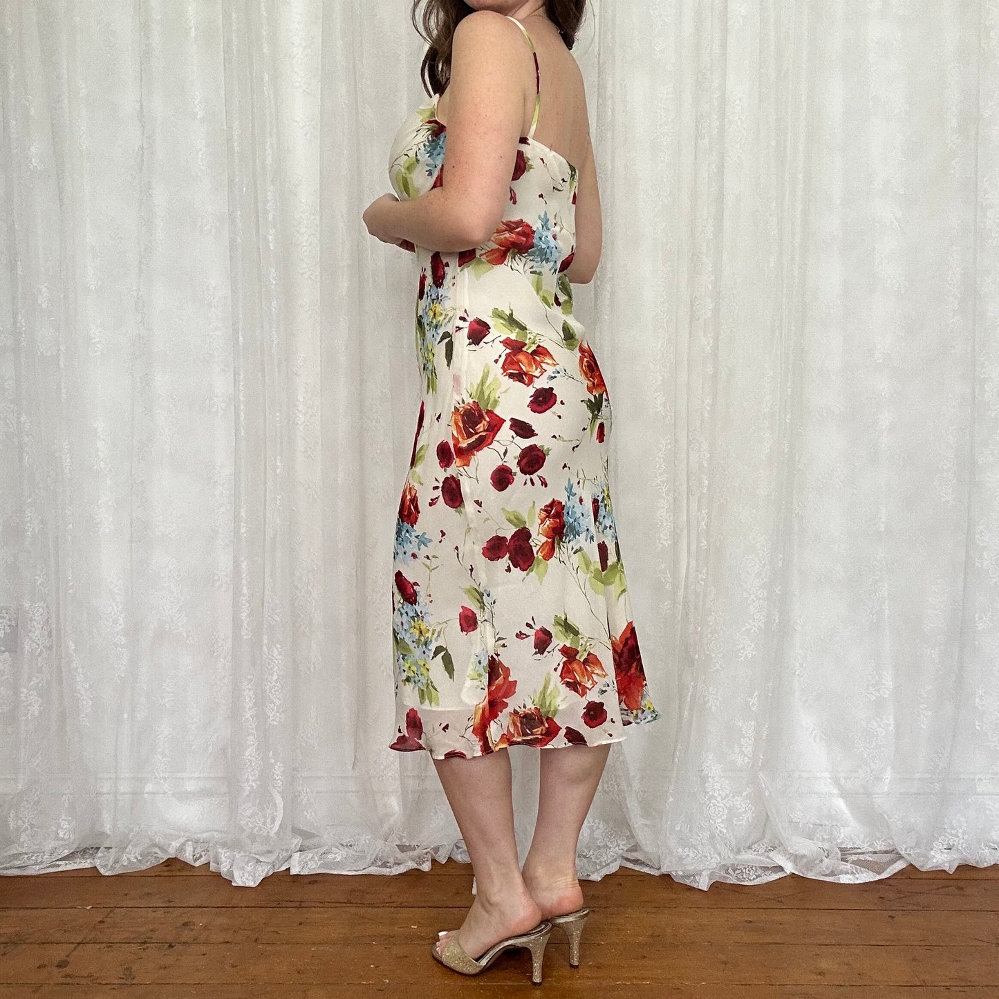 vintage 00s white floral midi dress
