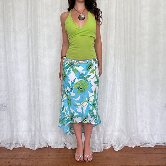 vintage 00s lime green mesh twist halter neck top