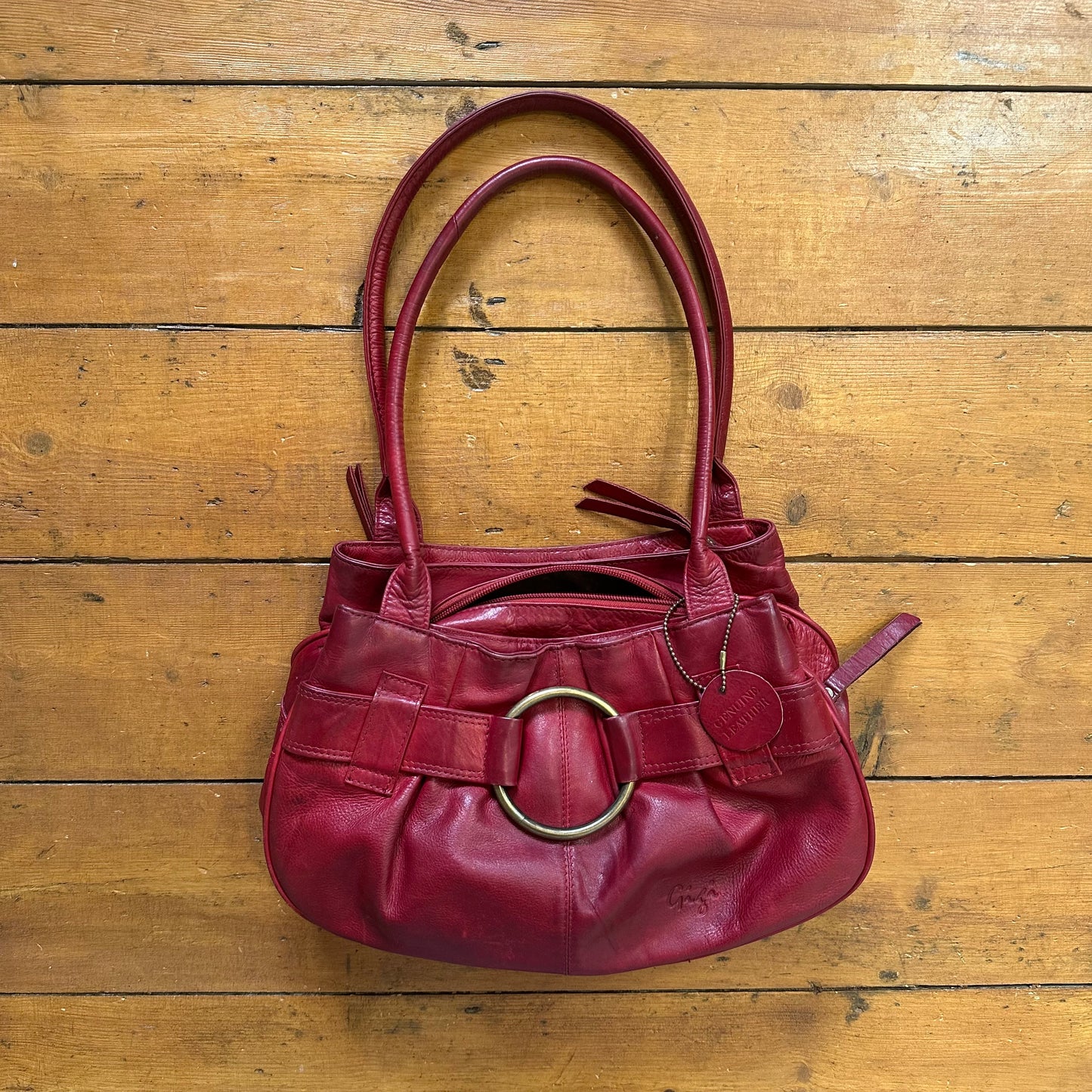 vintage 00s red genuine leather handbag