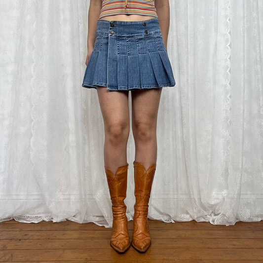 vintage 00s denim pleated mini skirt