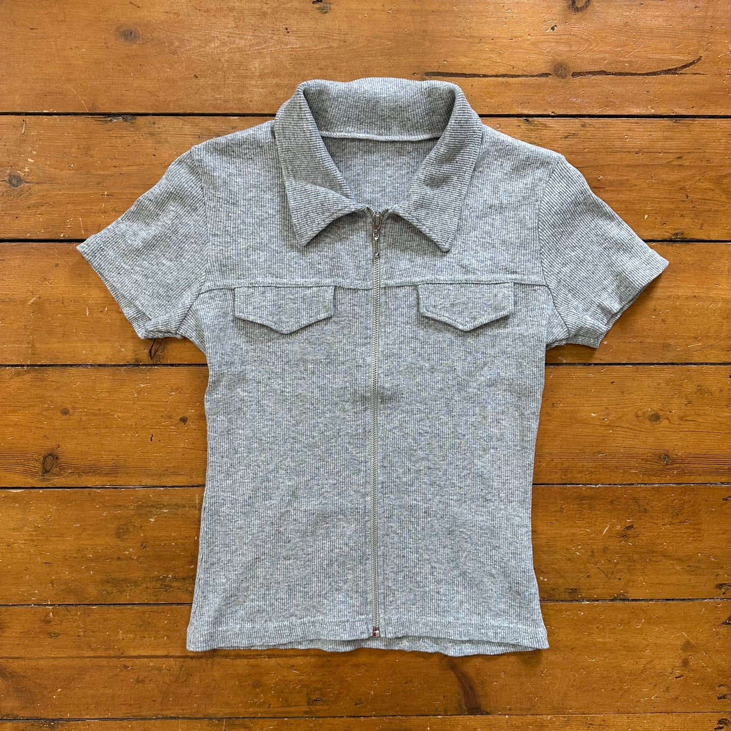 vintage 00s grey ribbed zip up jumper top
