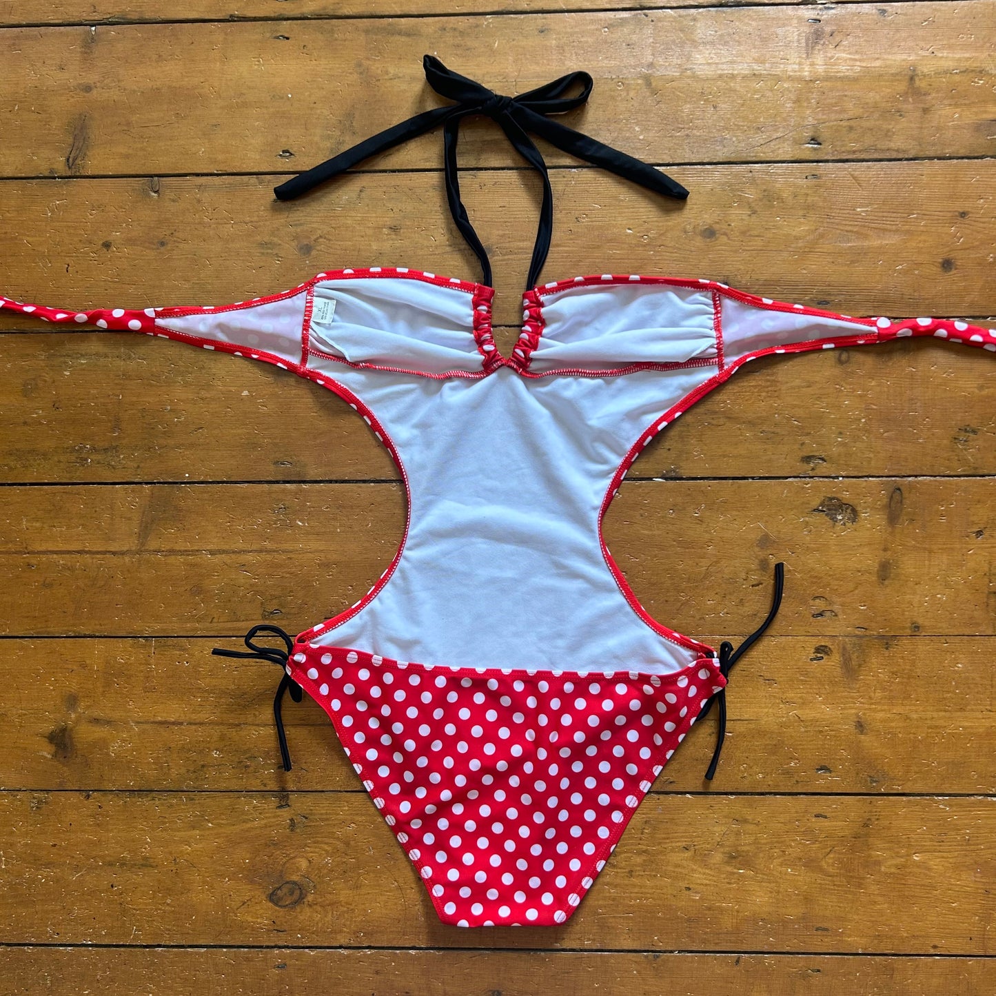 vintage 00s red and white polka dot swim suit