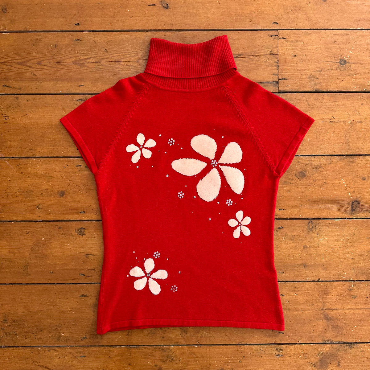 vintage 00s red short sleeve roll neck top