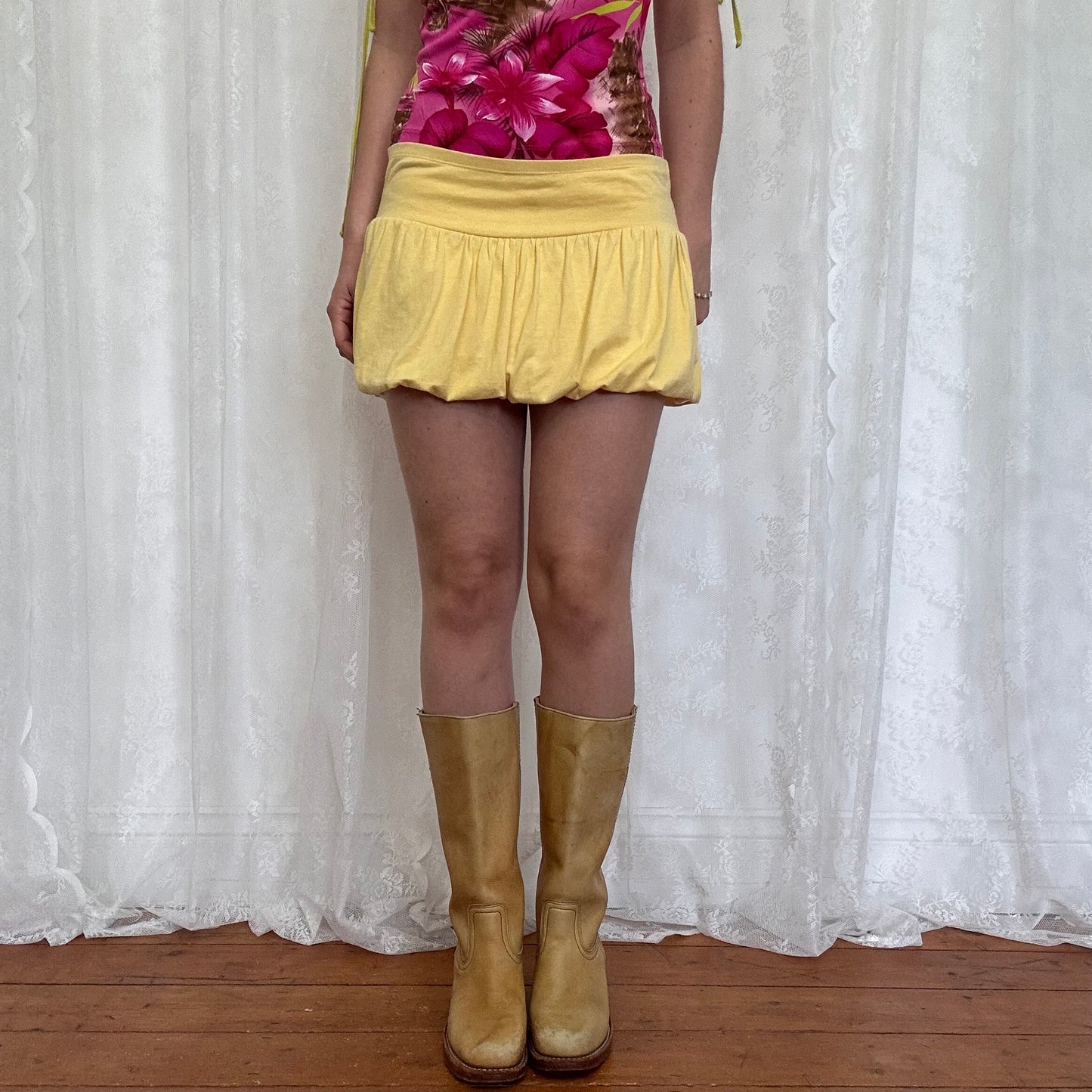 vintage 00s yellow puffball mini skirt