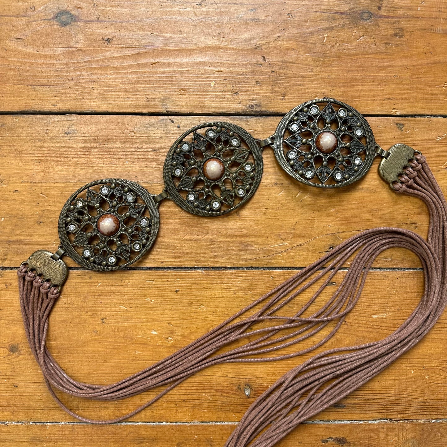 vintage 00s metal disc tassle belt