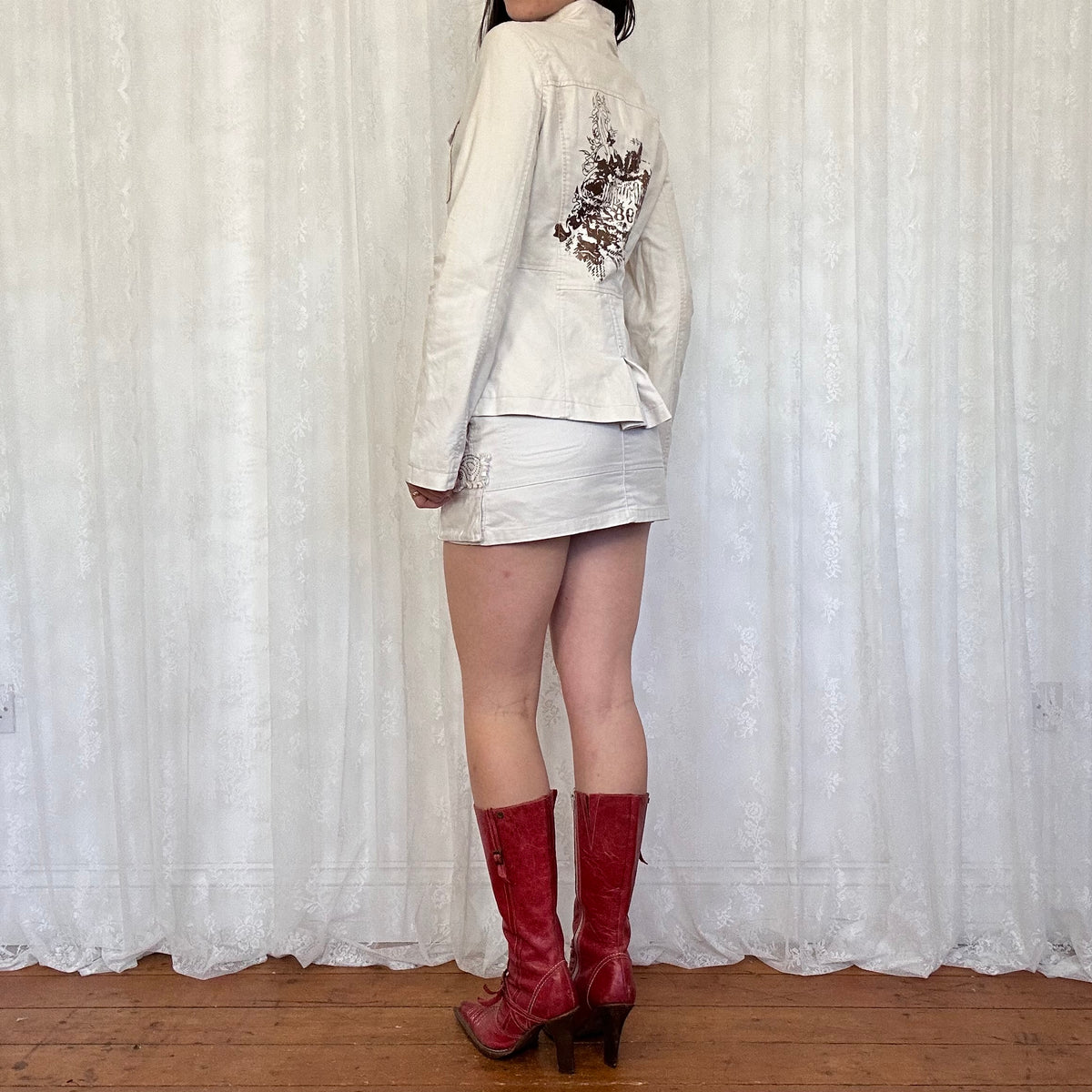 vintage 00s morgan de toi military jacket and mini skirt co ord