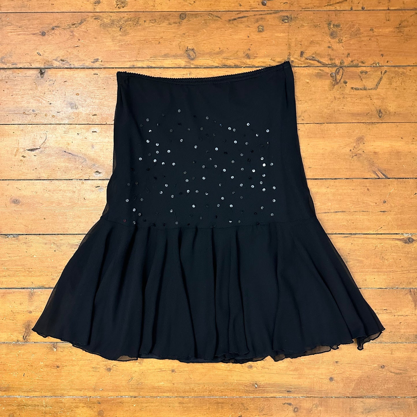 vintage 00s black mesh sequin midi skirt