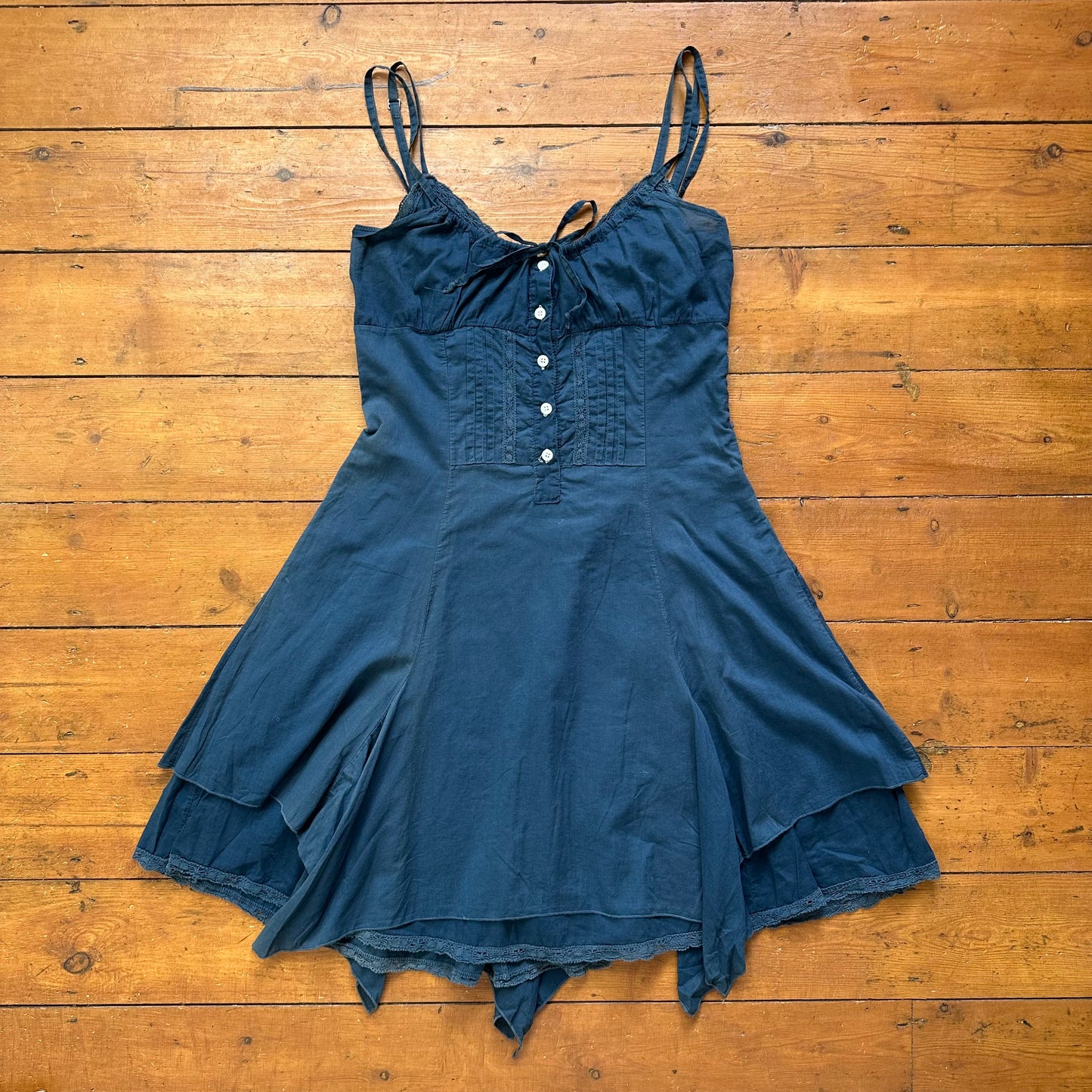 vintage 00s ink blue broderie midi dress