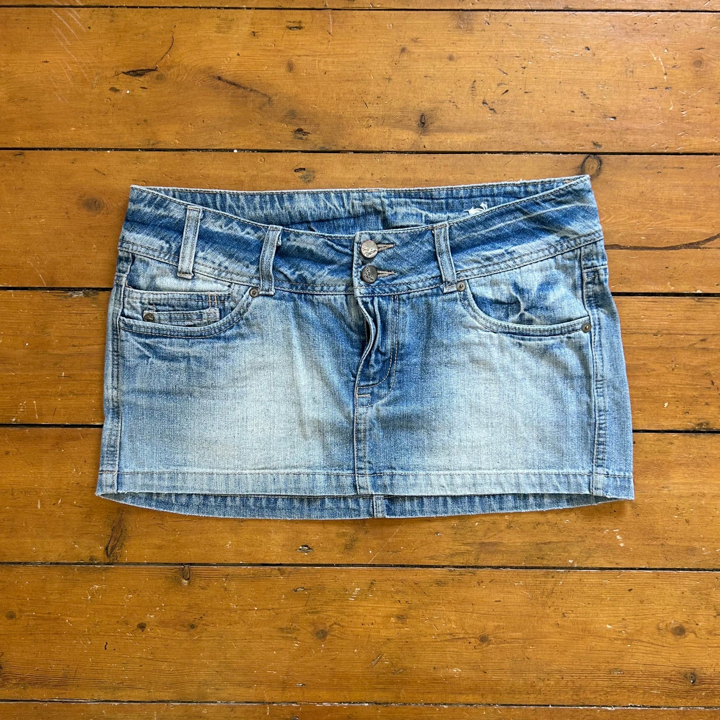 vintage 00s light wash denim micro mini skirt